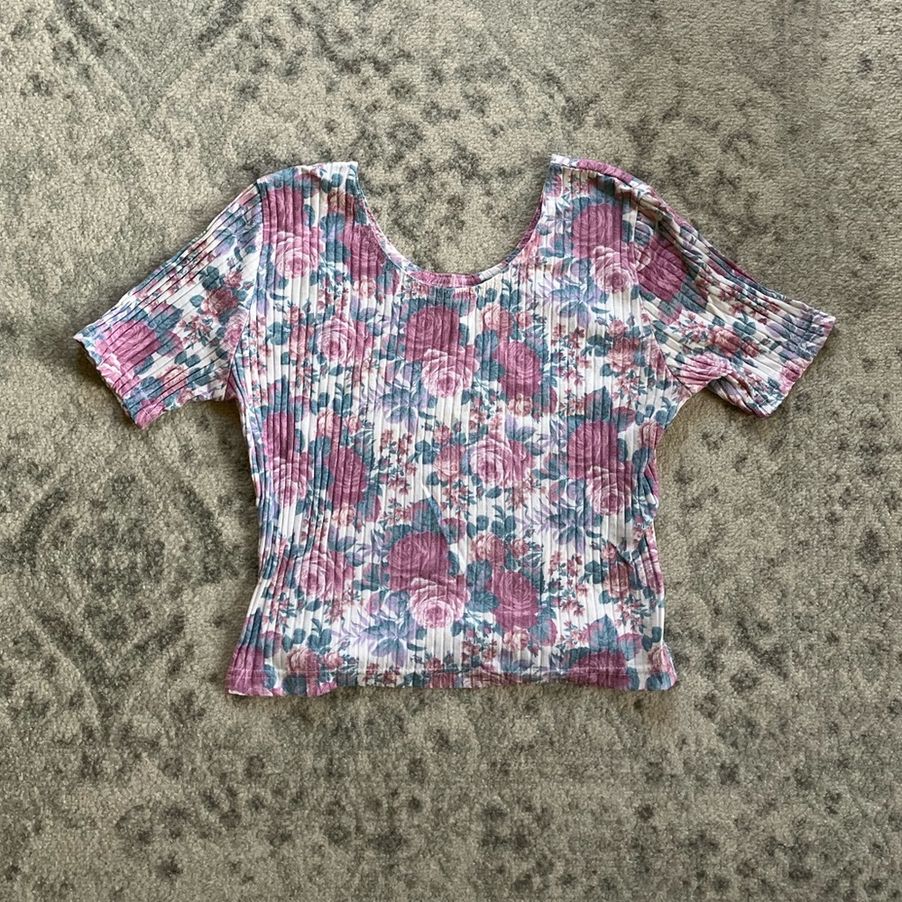 1990s Ribbed Floral Top